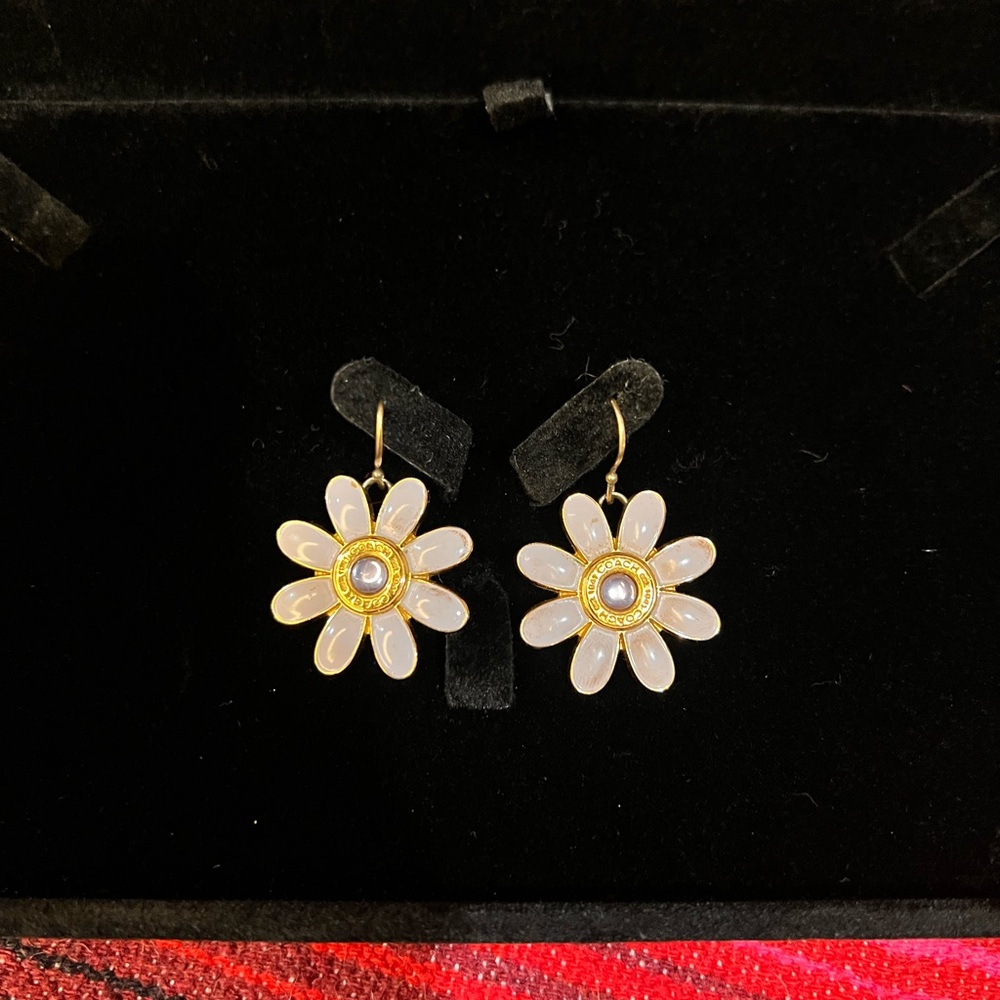 Coach Gold and White/Lilac Flower Earrings
